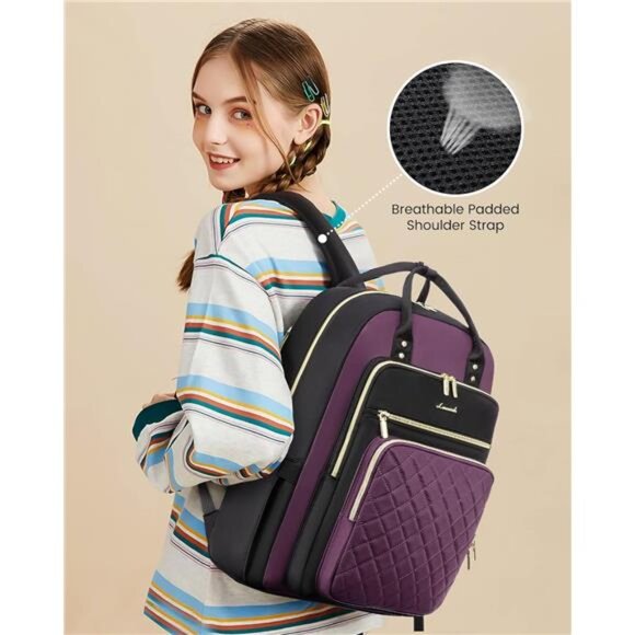 Laptop Backpack Purse for Women, 15.6" Laptop Bag for Travel with USB - Picture 4 of 7